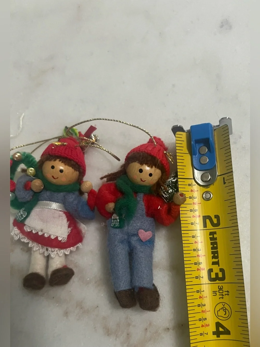Festive Red & Green Holiday Doll Ornaments - Pair